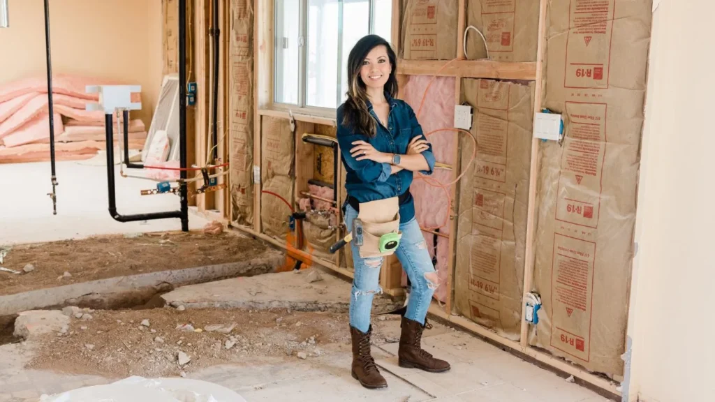 Female construction worker pose